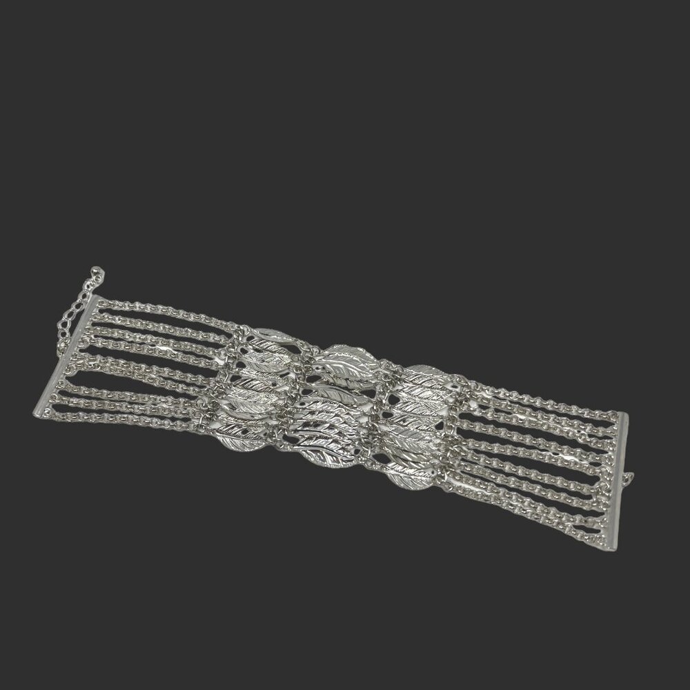 Leaf Bracelet Chain Statement Silver Tone Lobster Claw Clasp